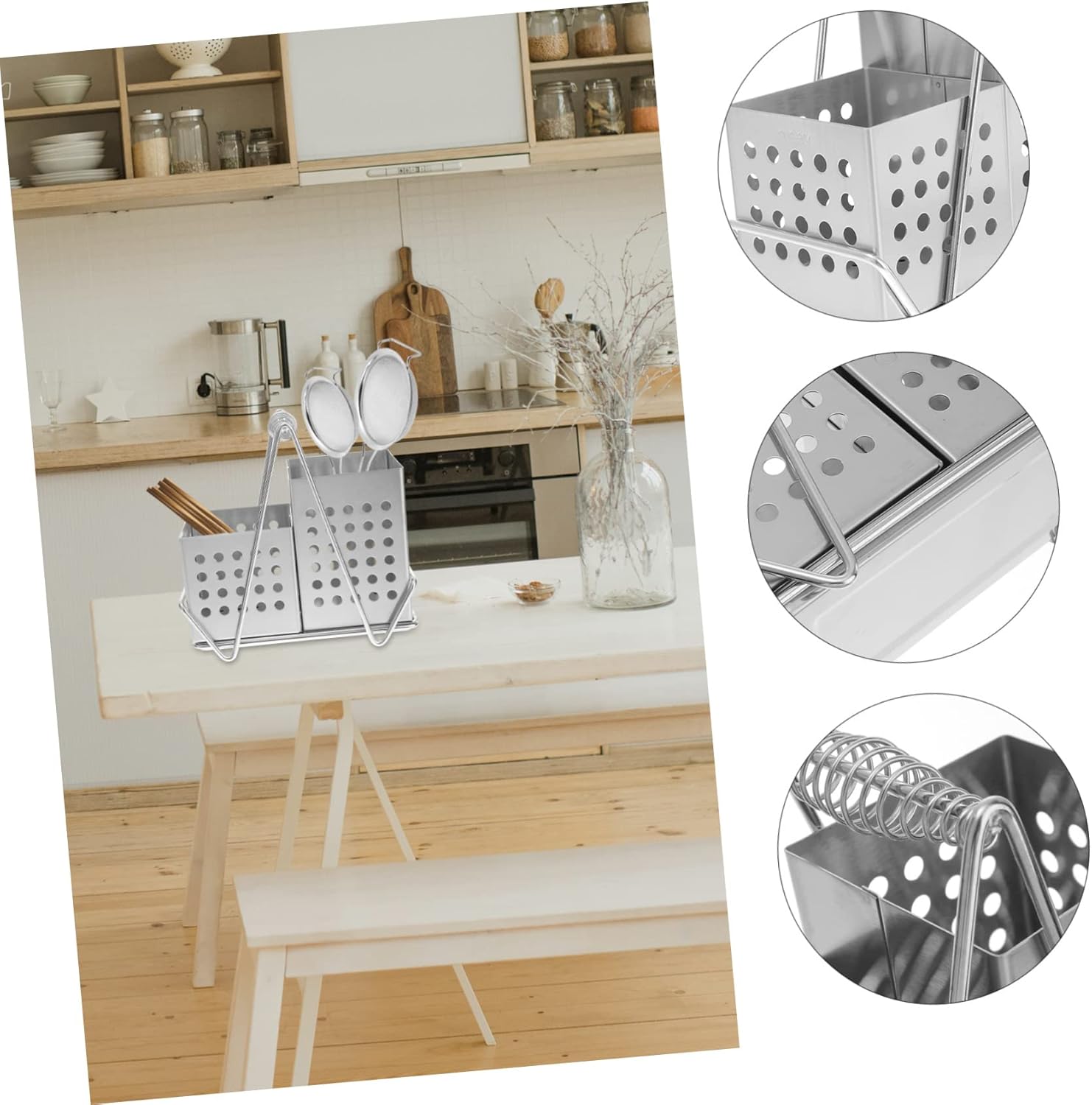 1set Stainless Steel Chopstick Holder Modern Wall-Mounted Draining Container for Utensils Practical Storage for Spoons Forks and Cutlery Space-Saving Design