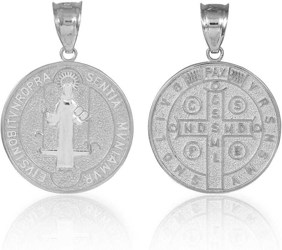 Miraculous Medal of Saint Benedict 925 Sterling Silver Coin Pendant (Large)