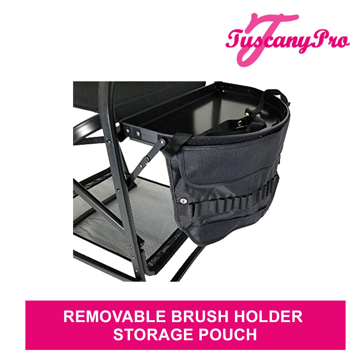 TuscanyPro UNIQUE Portable Makeup Up & Hair Chair with Mini Ring LED Light - Perfect for Makeup, Hair Stylist, Salon, Movie Sets with Adjustable Seat Heights - Carry Bag Included - Name/Logo Imprinted