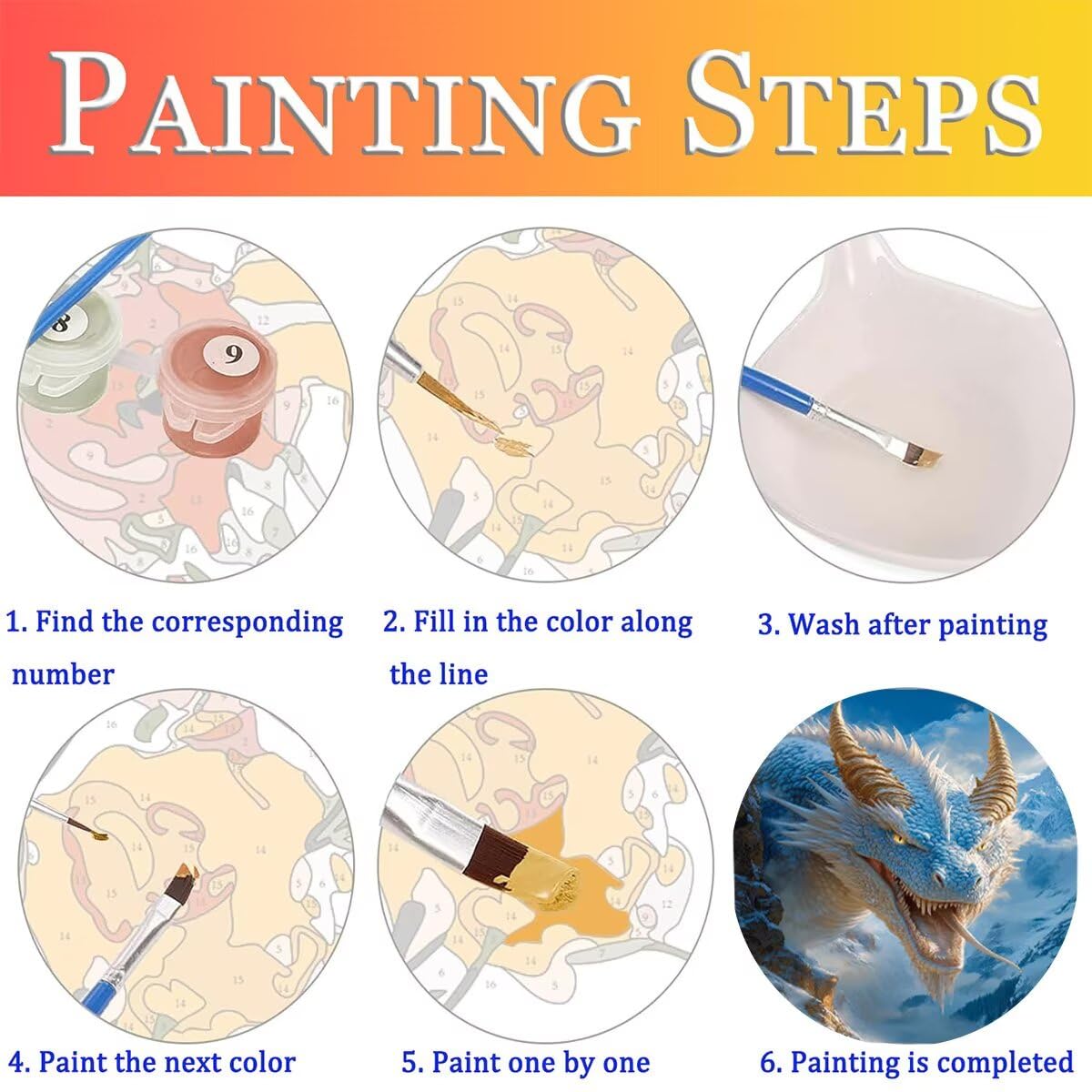 Dipingere con i Numeri Drago, Paint by Numbers Adulti Nevicare, Fai da te Creativi Adulti Quadri da Dipingere Numerati Kit per Decorazione Della Parete di Casa, Regalo 100x135 cm Senza Cornice 17-I
