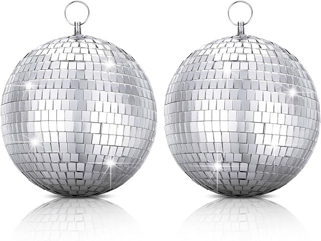 Hestya 2 Pcs Mirror Disco Ball with Hanging Ring Silver Disco Light Mirror Ball Glitter Disco Decorations Reflective Party Dance Ball for Retro Fun Party DJ Dance Christmas Photo props (6 Inch/ 15 Cm)