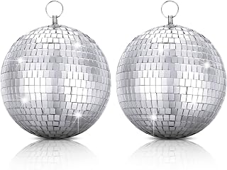 Hestya 2 Pcs Mirror Disco Ball with Hanging Ring Silver Disco Light Mirror Ball Glitter Disco Decorations Reflective Party Dance Ball for Retro Fun Party DJ Dance Christmas Photo props (8 Inch/ 20 Cm)