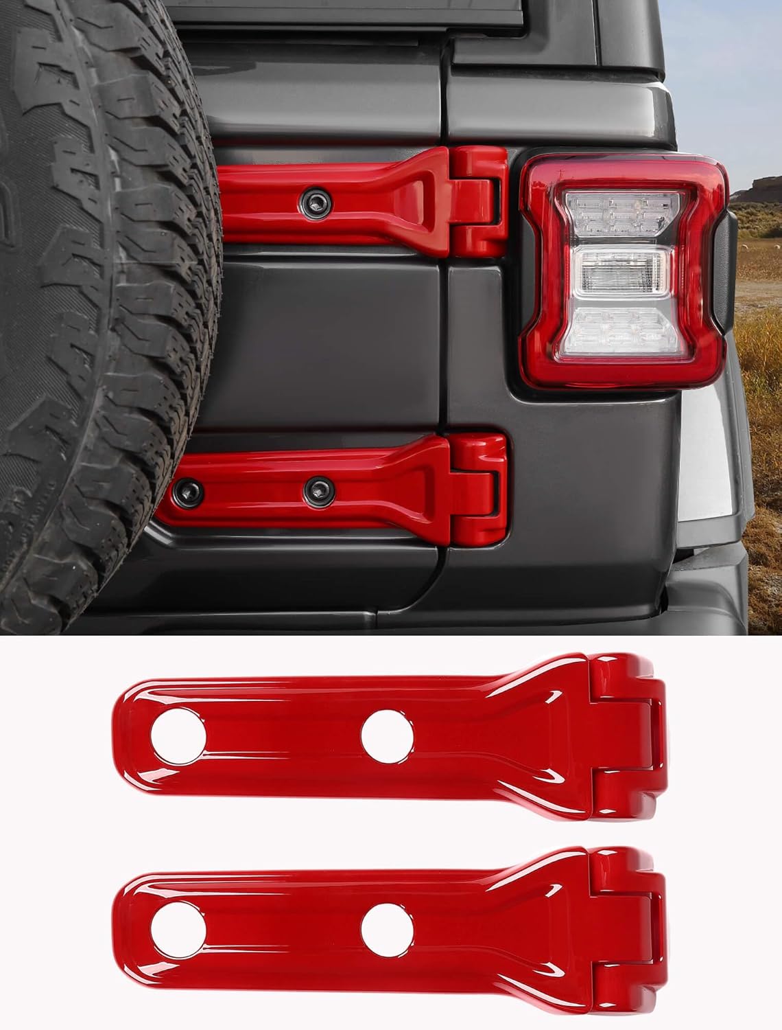 Savadicar 2-Piece Red Tailgate Hinge Trim Cover for Jeep Wrangler JL JLU 4xe & Gladiator JT 2018-Present – Exterior Rear Gate Hinge Accent Styling, Easy Install Upgrade Accessories
