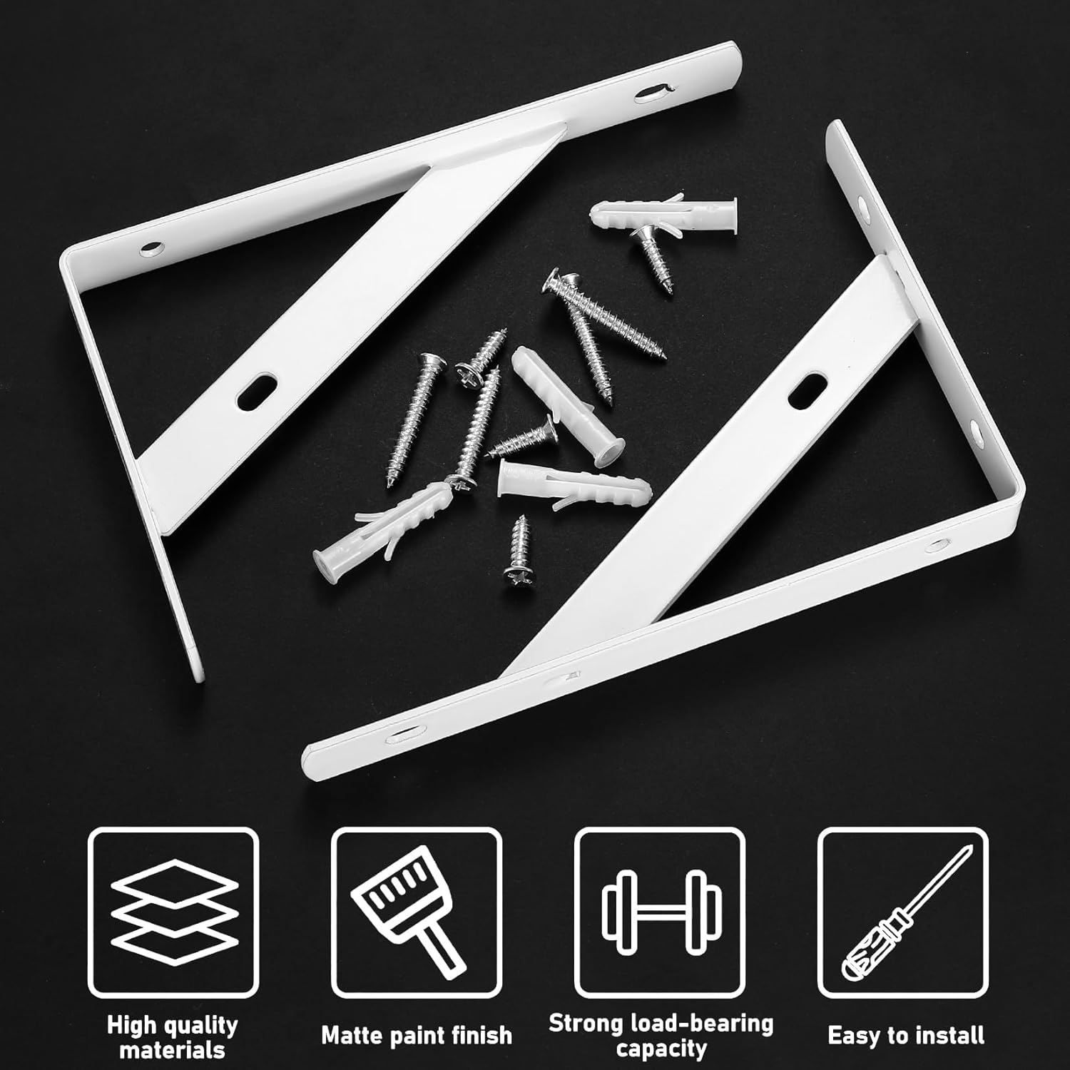 8 Pcs Heavy Duty Floating Metal Shelf Brackets, L Shaped Wall Mount Shelves Support Angle Brackets (3.7 x 6 inch White)