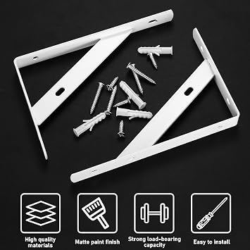 8 Pieces Shelf Brackets Heavy Duty, Wall Mounted Triangle Shelving Brackets, 90 Degree Right Angle Shelf Supporters Brace Brackets, for Living Room Bedroom (White 150x95 mm/6x3.7 inch)