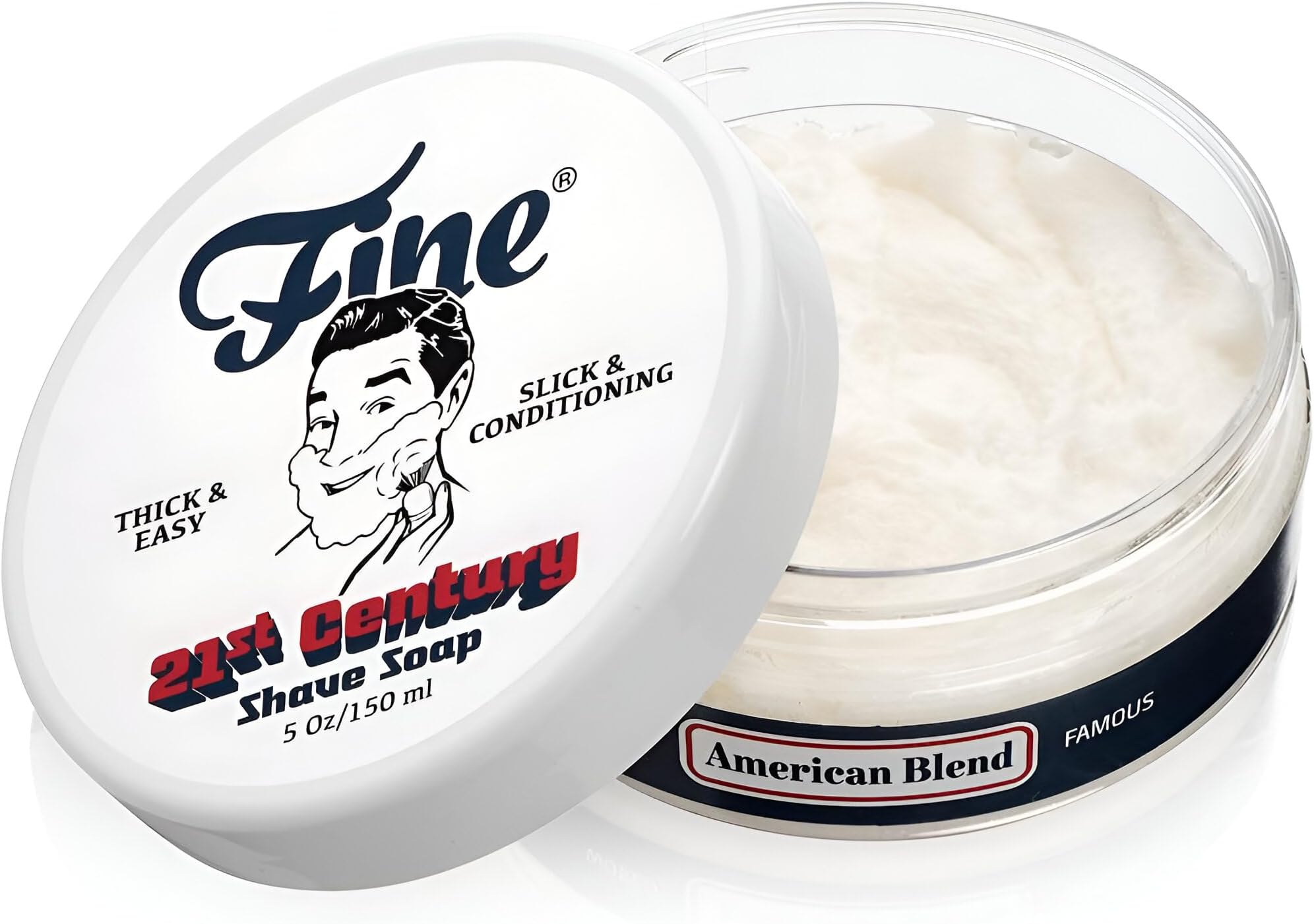 Mr. Fine 21C Men’s Shaving Soap, Builds Thick & Easy Lather, Protects From Razor Burn & Irritation, No Artificial Colors, Made In Italy, 5oz. (150ml), American Blend