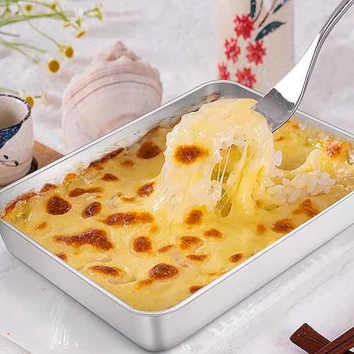 Miniatura 20 de TeamFar Sartén para lasaña, 9.4 x 7 x 2 pulgadas de acero inoxidable para hornear horneado profundo para horno tostador, sartén rectangular de Negro