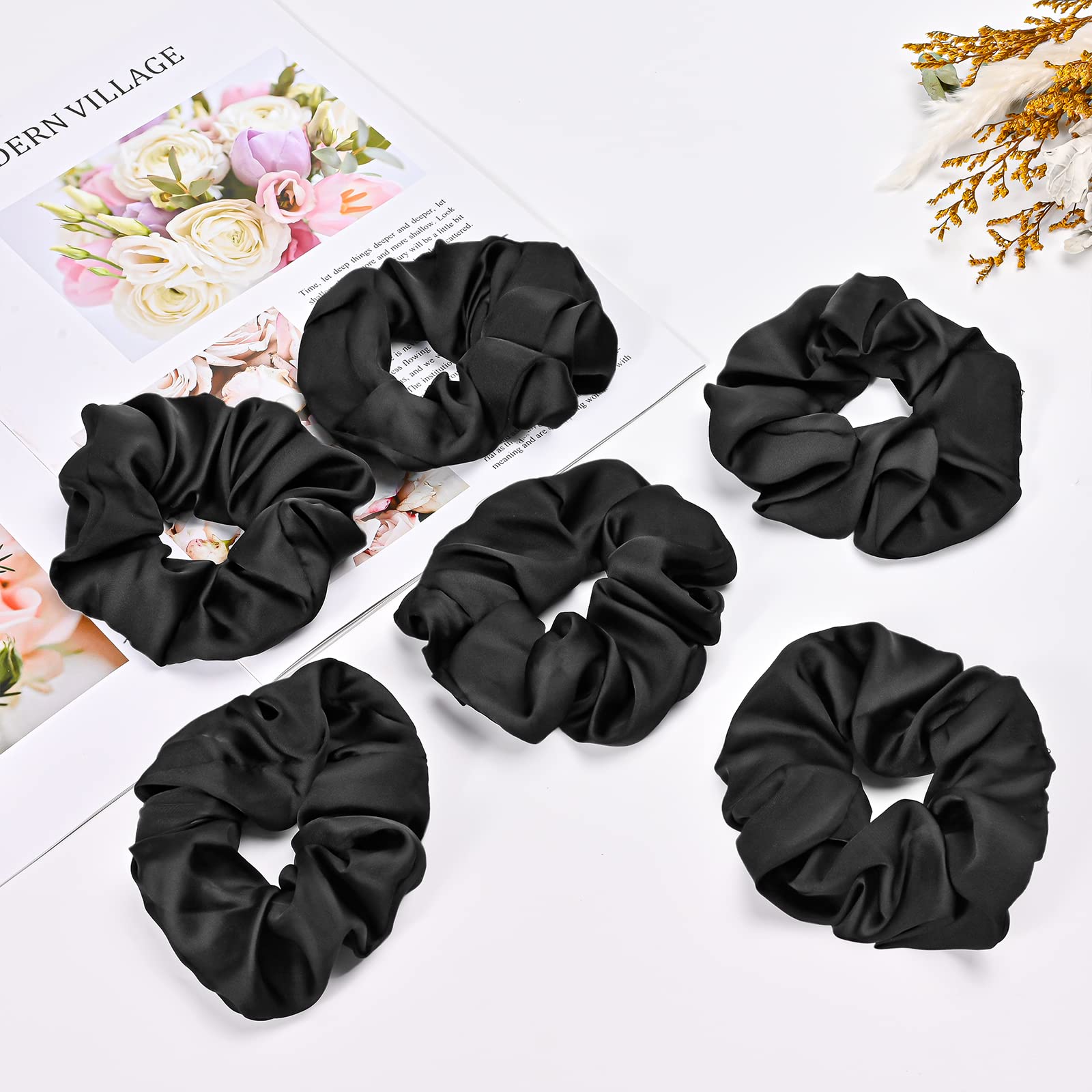 Lolalet Scrunchies for Women, Satin Hair Softer Than Silk Ties Sleep, Big Scrunchy Ponytail Holder with Elastic Bands Girls Thick Thin Curly -6 Pack, Style A: 6- Multicolor F 1 Count (Pack of 6)