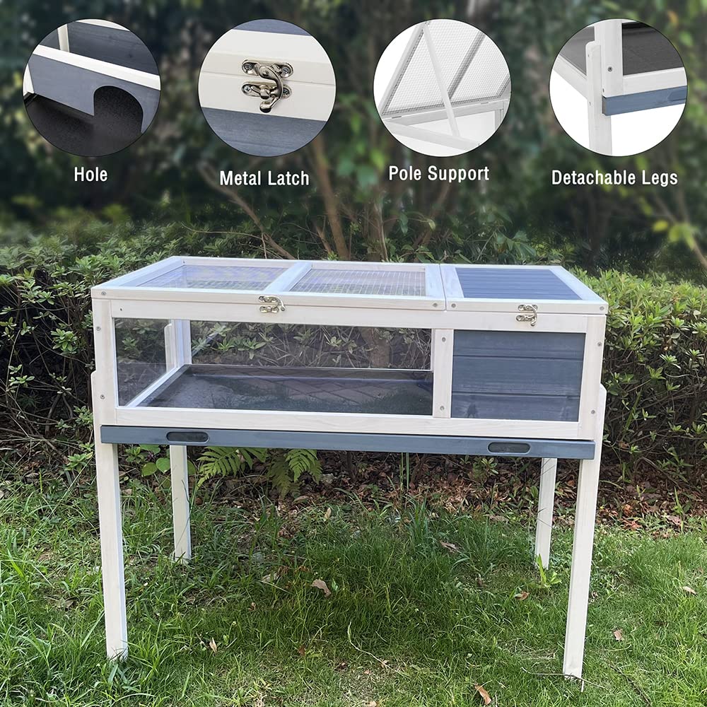 BIRASIL Wood Tortoise House, Indoor Turtle Habitat Reptile Cage, Tortoises Enclosure for Small Animals Lizards Hamster