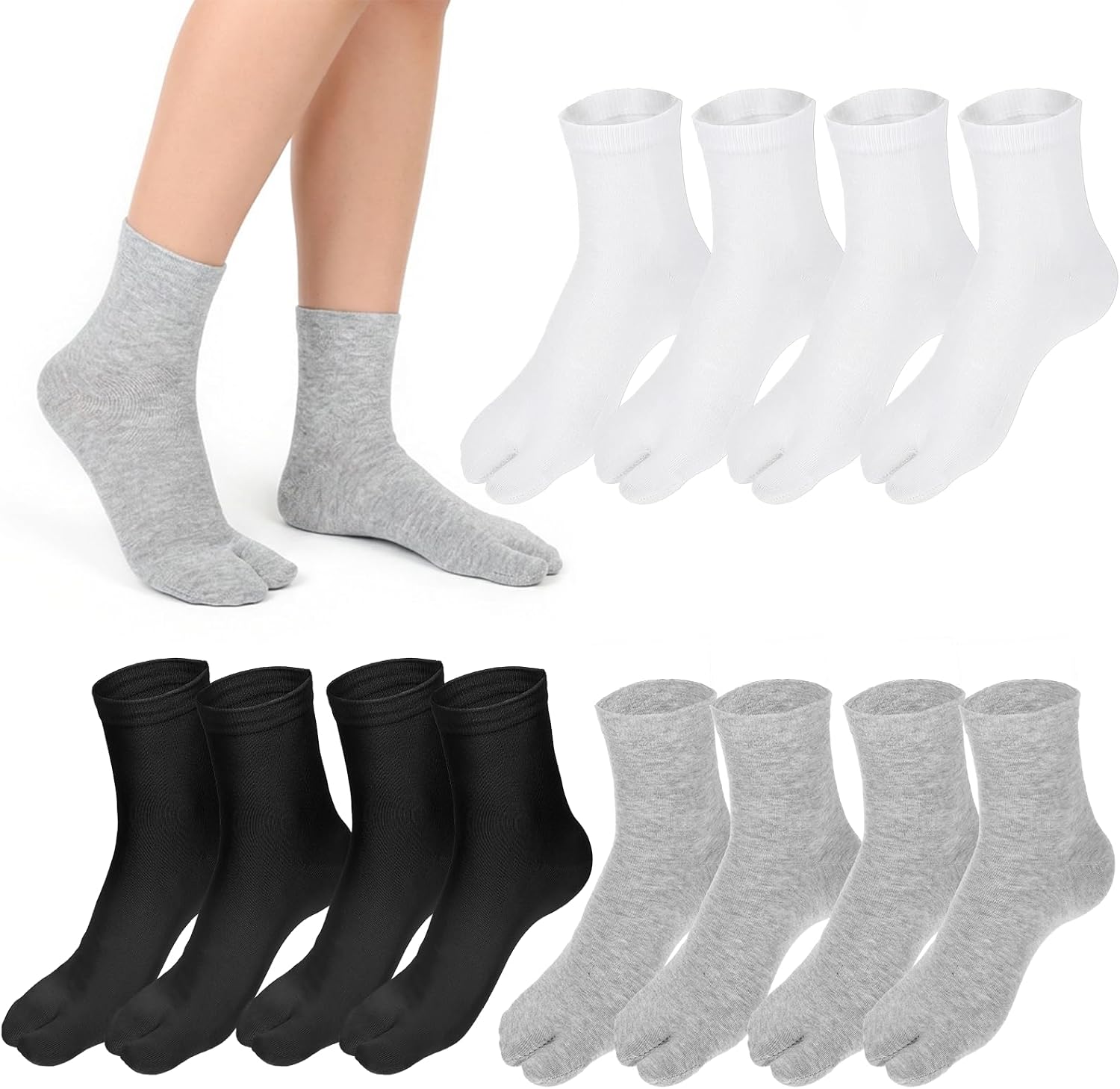 6 Pairs Unisex Split Toe Cotton Tabi Socks for Men Women | Japanese Toes Separated Socks, Japanese Elastic Cotton Split Toe Sock White Flip Flop Sock Soft Elastic