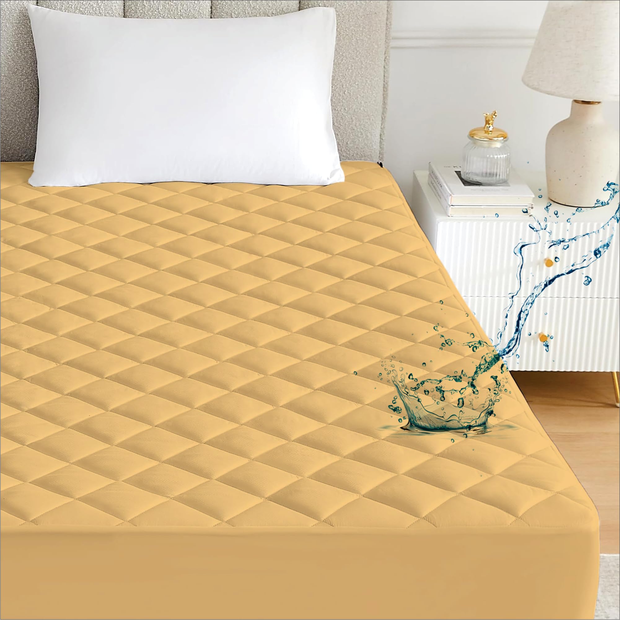 Ayka 100% Waterproof Cotton Quilted Mattress Protector Queen Size Breathable Hypoallergenic Noiseless Ultra Soft Fitted Bed Protector 78x60 inch Mattress/Bed Cover (Queen 78x60 | 6.5x5 ft, Beige)