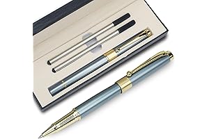 Lavish Writing Instrument: A Blue Ink Fountain Pen Adorned with an Elegant...