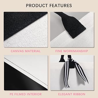 OKBA 6 PCS Personalized Classic Canvas Tote Bag(Black and White),Inside Zipper Pocket Grocery Tote DIY Gift,for Wedding,Birthday,Beach,Perfect Gifts for Women,Mom,Teachers,Friends