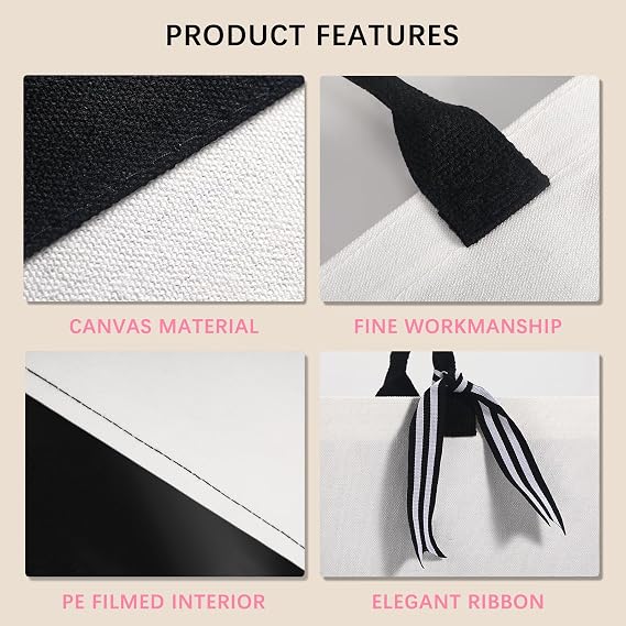 OKBA 6 PCS Personalized Classic Canvas Tote Bag(Black and White),Inside Zipper Pocket Grocery Tote DIY Gift,for Wedding,Birthday,Beach,Perfect Gifts for Women,Mom,Teachers,Friends