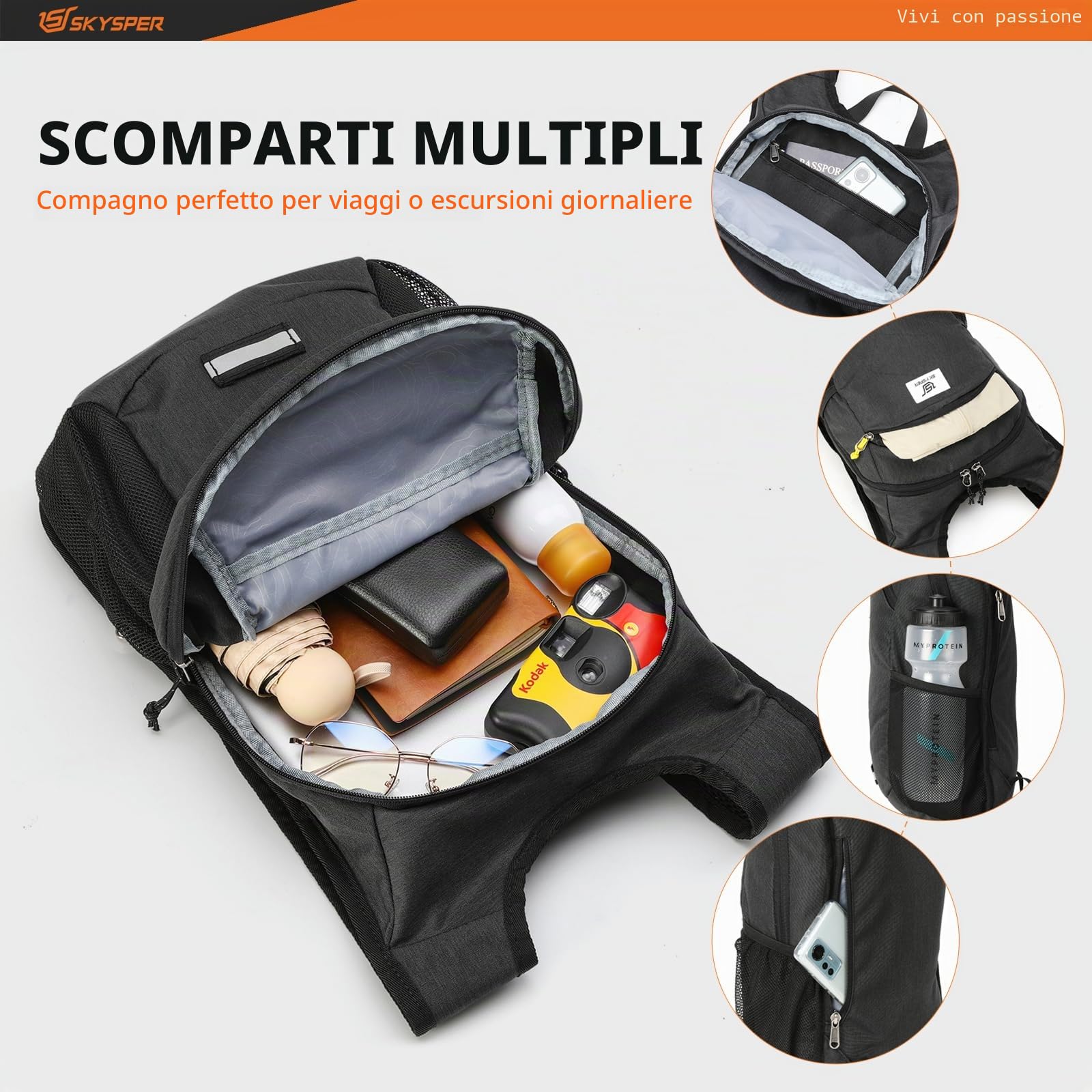 SKYSPER Zaino Pieghevole Ultraleggero 10L, Zainetto Richiudibile piccolo Zaino Hiking Salvaspazio per Trekking Viaggio Brevi Escursioni Ciclismo