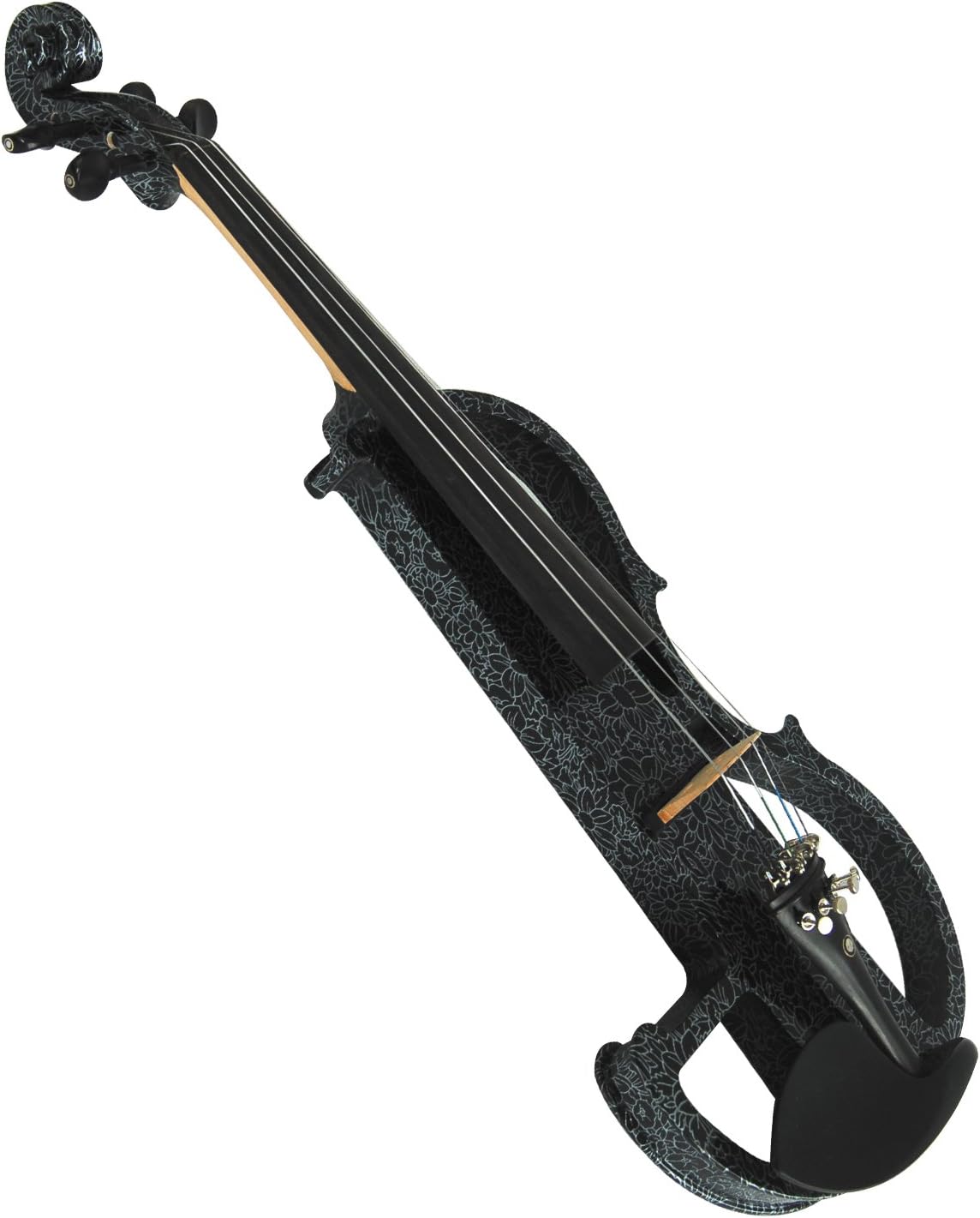 Aliyes Wood Electric Violin Full Size 4/4 Advanced Intermediate Electric Silent Art White Flowers Violin Kit With Case,Bow,Rosin,headphones,Shoulder Rest,Strings(ALDSG-1306)