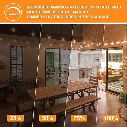 Miniatura 5 de Achin Guirnalda de luces para exteriores G40 de 100 pies, luces de patio al aire libre, impermeable, con 50+2 bombillas LED inastillables de 2700 K