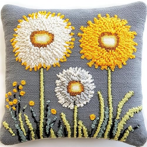 XDEGHUANGSS Juego de cojines de diente de león, juego de cojines de ganchillo, juego de alfombra de anudar, punto de cruz, cojines para anudar uno mismo, paquetes de nudos para principiantes, 43 x 43