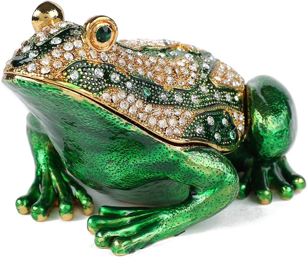 Frog Trinket Boxes Hinged Enamel Hand-Painted Jewelry Box Animals Figurine Craft Ornaments Unique Gift for Home Decor