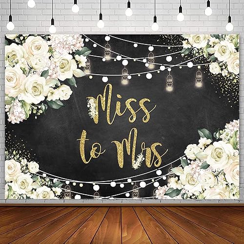 Telón de fondo de 7 x 5 pies de Miss to Mrs para despedida de soltera, botella de deseos florales blancos, pizarra, suministros de decoración de
