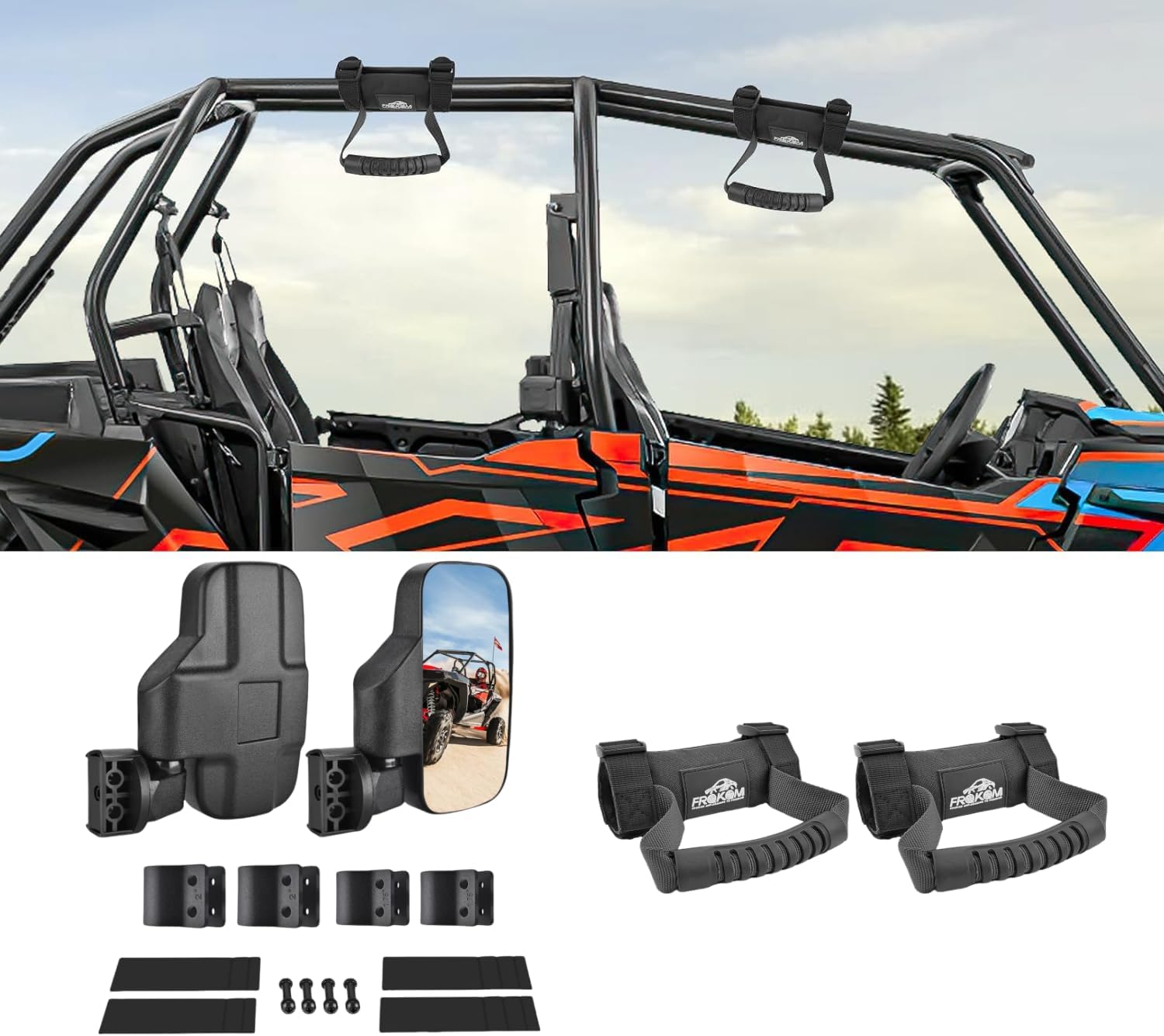 Frokom UTV Side Mirrors and Roll Bar Grab Handles