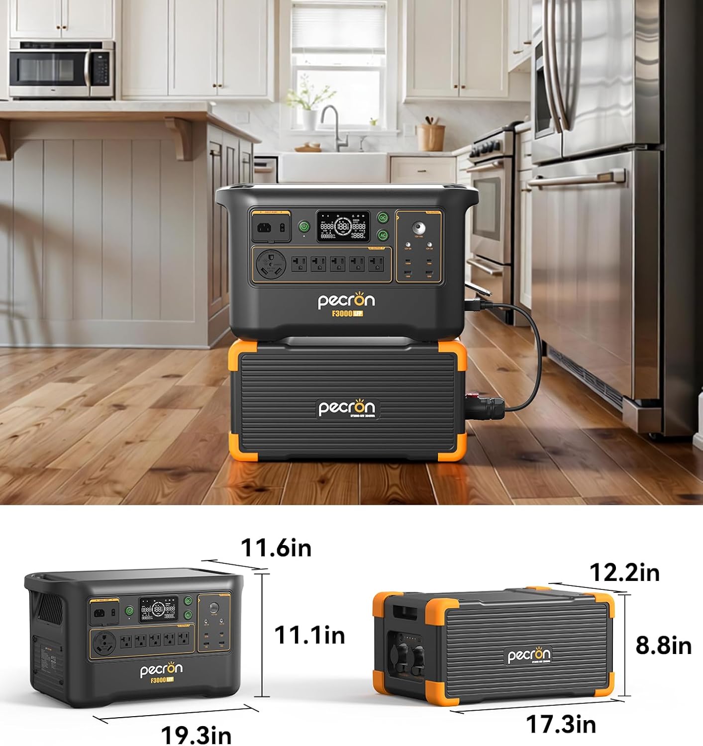 PECRON Portable Power Station F3000LFP with 200W Solar Panel*1, 3072Wh Solar Camping Generator can expand to 10752Wh, 3600W Solar Generator for RV, Home Use, CPAP