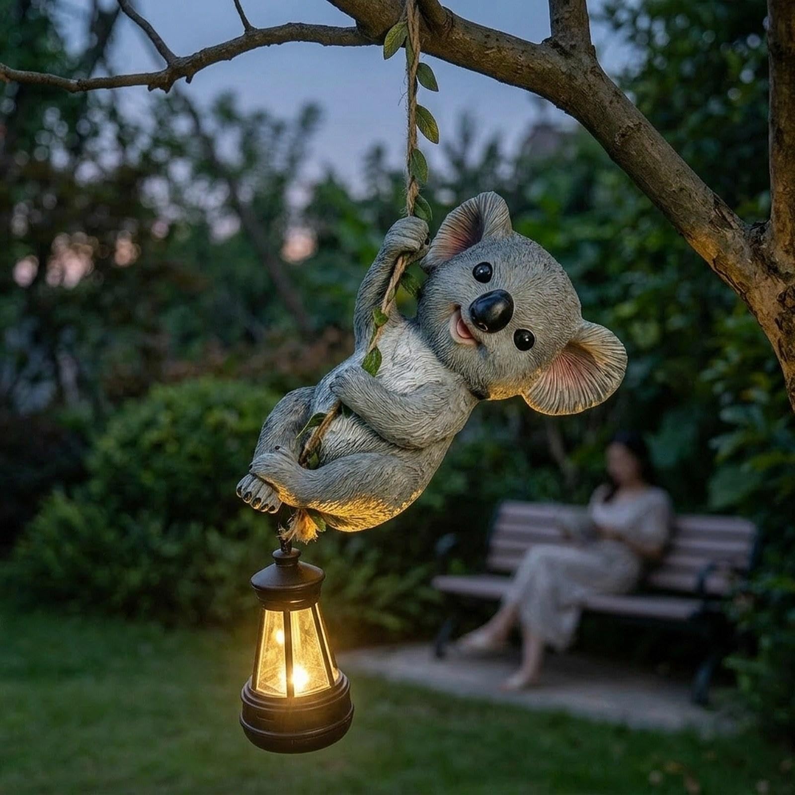 Statuetta da Giardino a Energia Lanterna a LED, Albero in Resina, Ideale per Alberi, Koala, 10.5 X 7.5 X 15.5 Cm