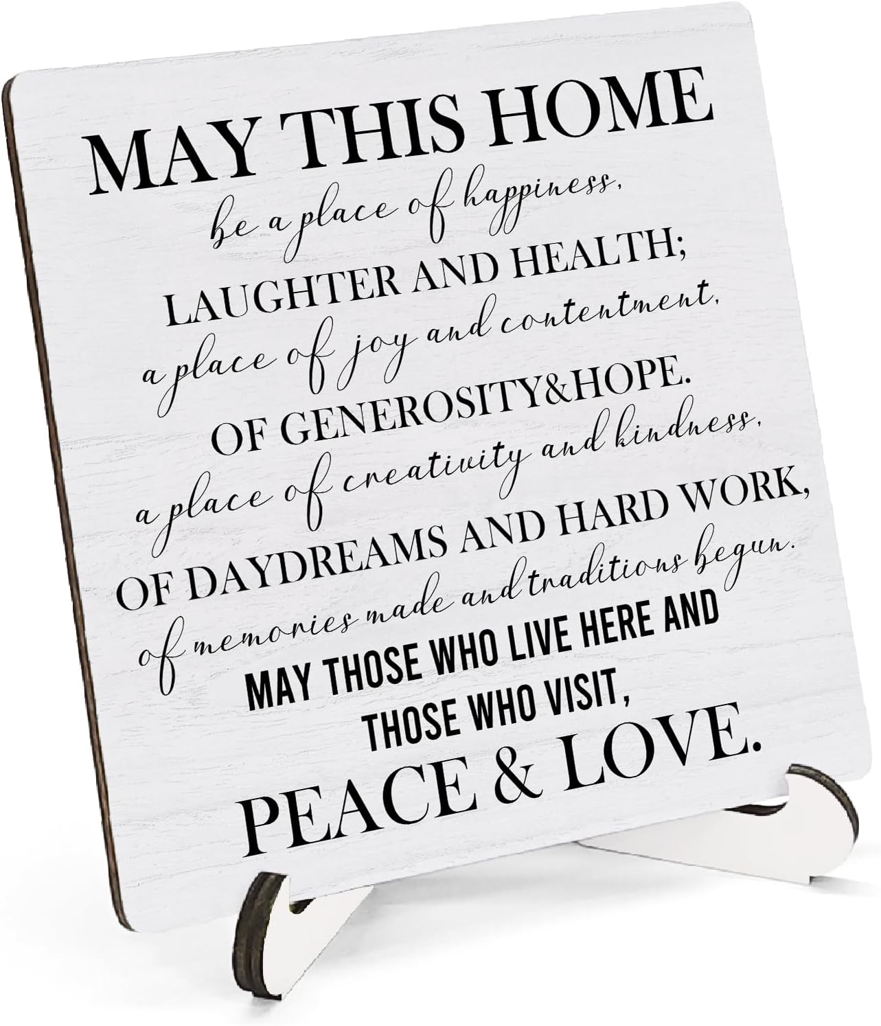 New Home Housewarming Wooden Decor 5"X5", May This Home Be a Place of Happiness Wooden Desk Table Stand Sign, House Warming Decorative Gifts for Man Woman Couple