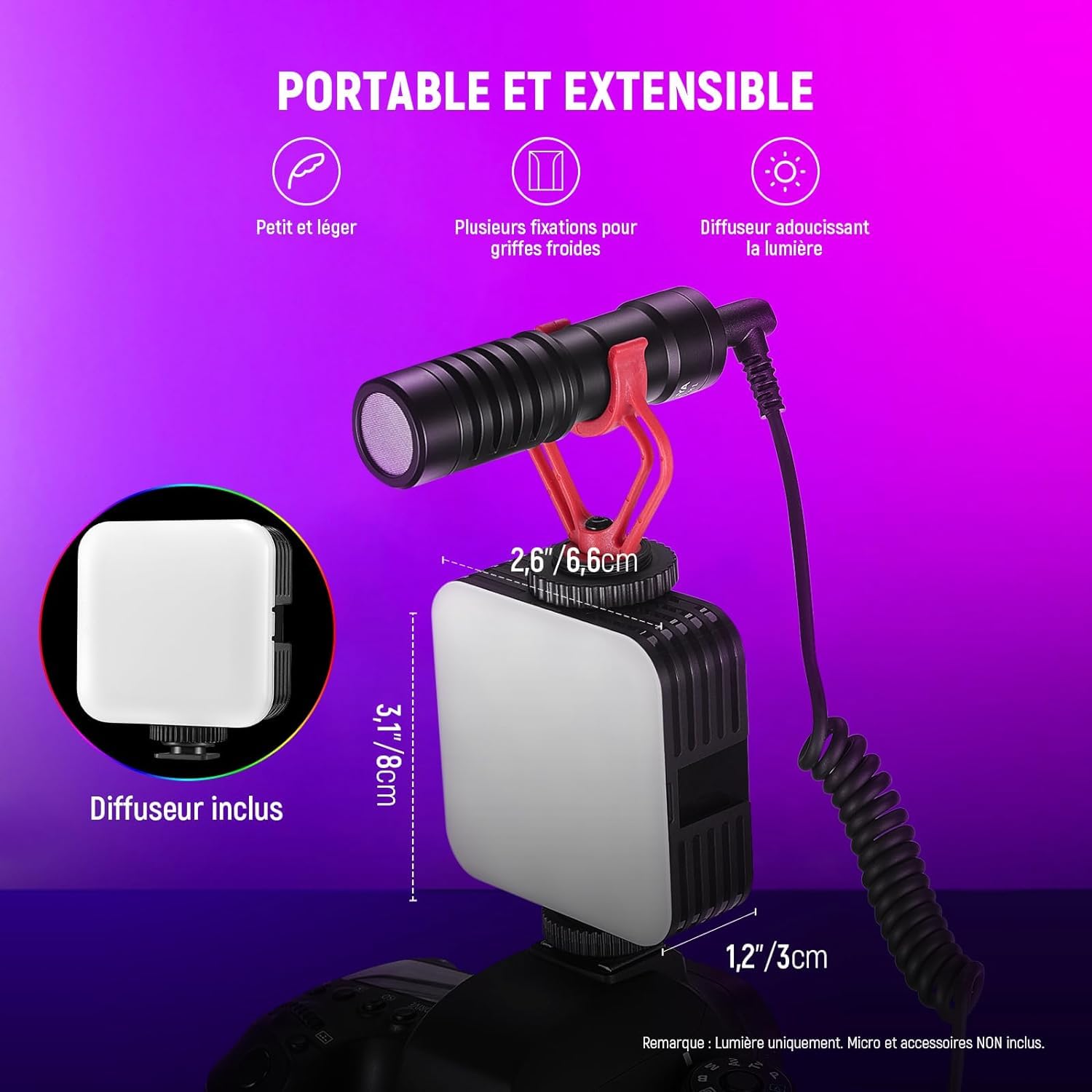 NEEWER Lumière Vidéo Magnétique RGB, Éclairage Appareil Photo LED RGB61 360° avec 3 Griffes, IRC 97+, 20 Scène, 2500K~8500K, Batterie Rechargeable 2000mAh, Lampe Vidéo pour Youtube/Vlog/Photographie