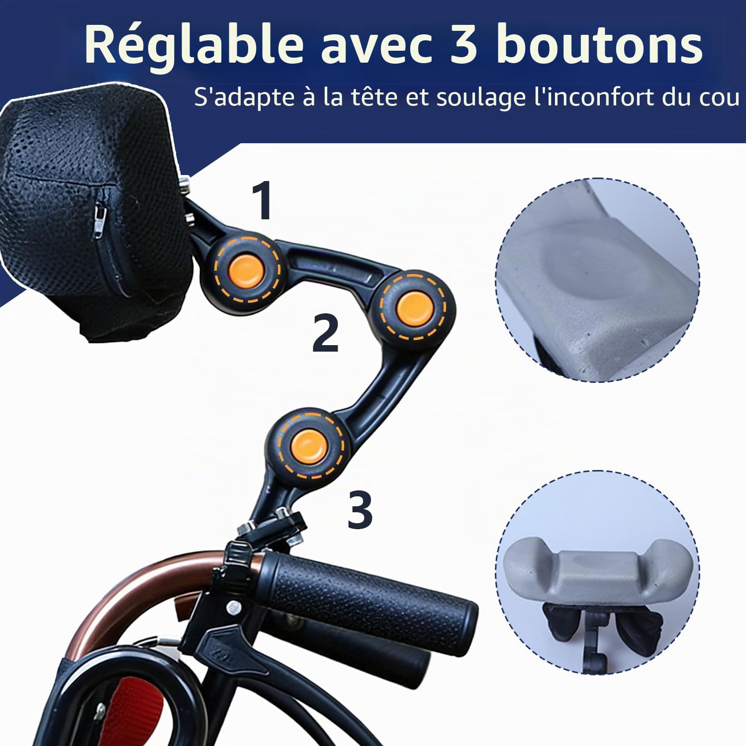 Appuie-tête réglable pour fauteuil roulant, Appuie-tête et dossier ergonomiques, Appuie-tête et dossier réglables pour fauteuils roulants électriques, personnes âgées, adultes