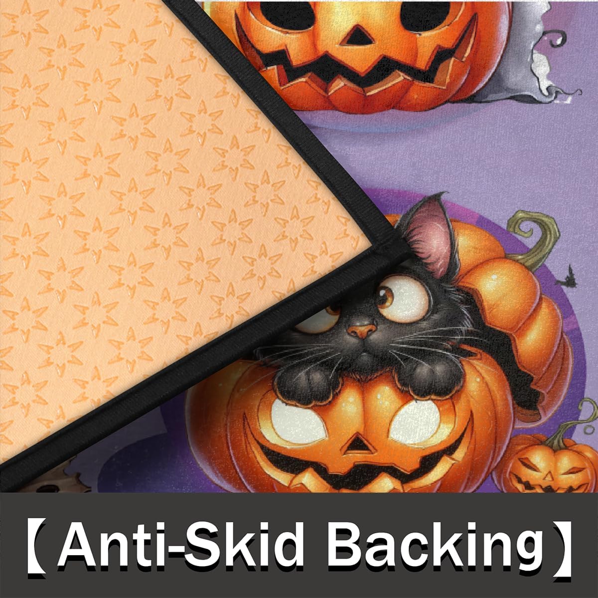 Decoration Halloween Boo Pumpkin Half Round Door Mat Non Slip Washable Semi Circle Area Rug Absorbent Soft Half Moon Rug Floor Mat for Indoor Outdoor Kitchen Bathroom Patio Front Door Mat Decor