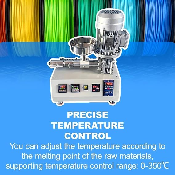 3D Print Filament Extruder Machine, 3D Printer Filament Extruder Machine 1000W, 0-350℃ Temperature Control, 500-1000g/h Output, Desktop Plastic Pellet Extruder for ABS/TPU/PET