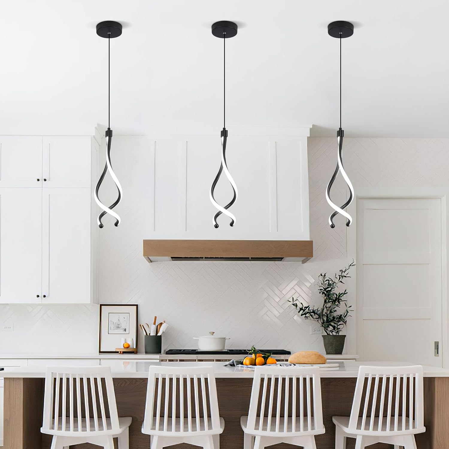 Spiral Led Pendant Lights 14W White 6000K Modern LED Pendant Light Fixture for Kitchen Island Stylish Black Chandelier for Kitchen Dining Room Bedroom Living Room Corridor Stairs