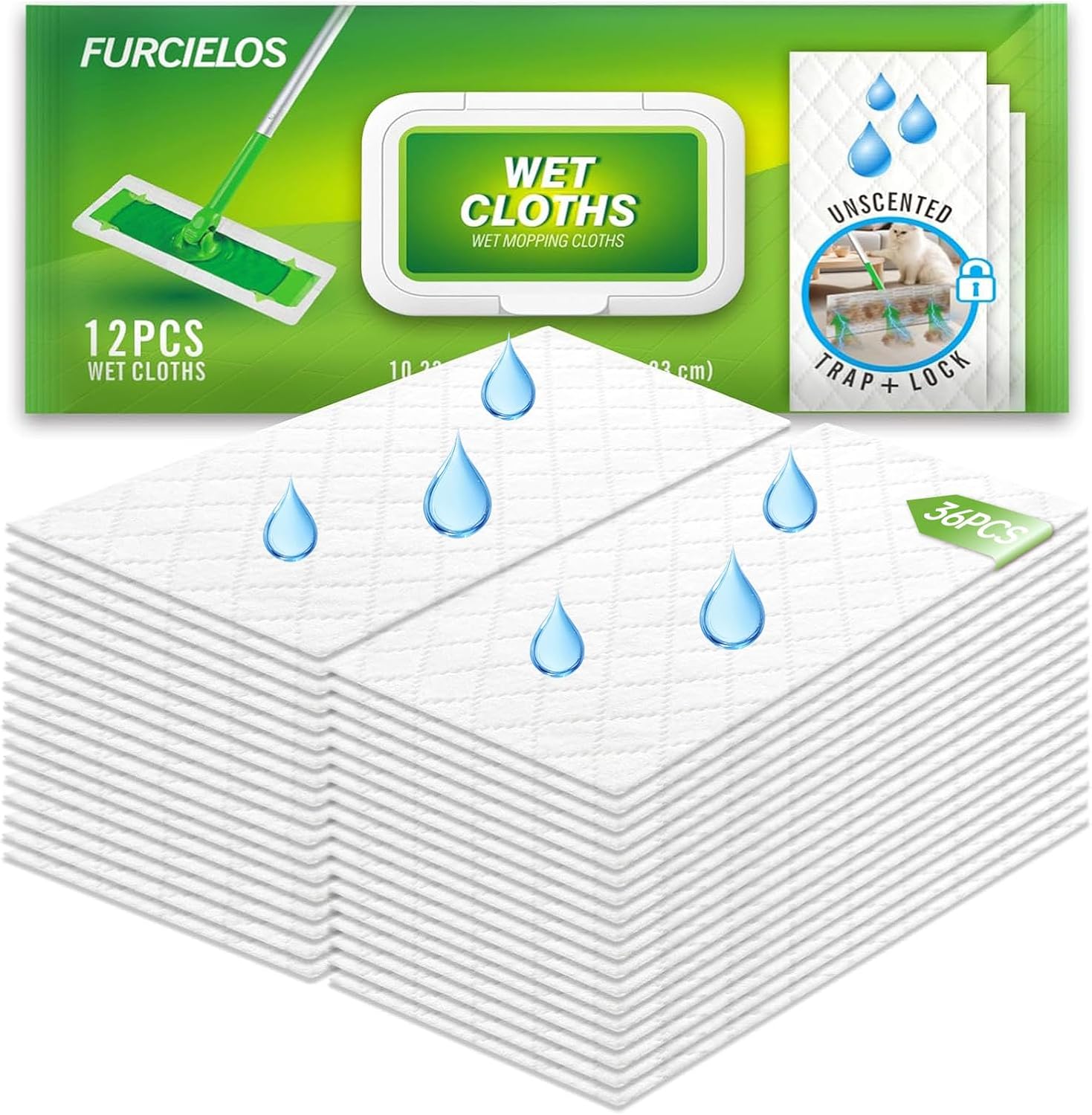 36 Count Heavy Duty Wet Pad Refills, Compatible with Swiffer Sweeper Mop & Clorox Mop, Disposable Unscented Wet Mopping Cloths for Multi-Surface Floor Cleaning