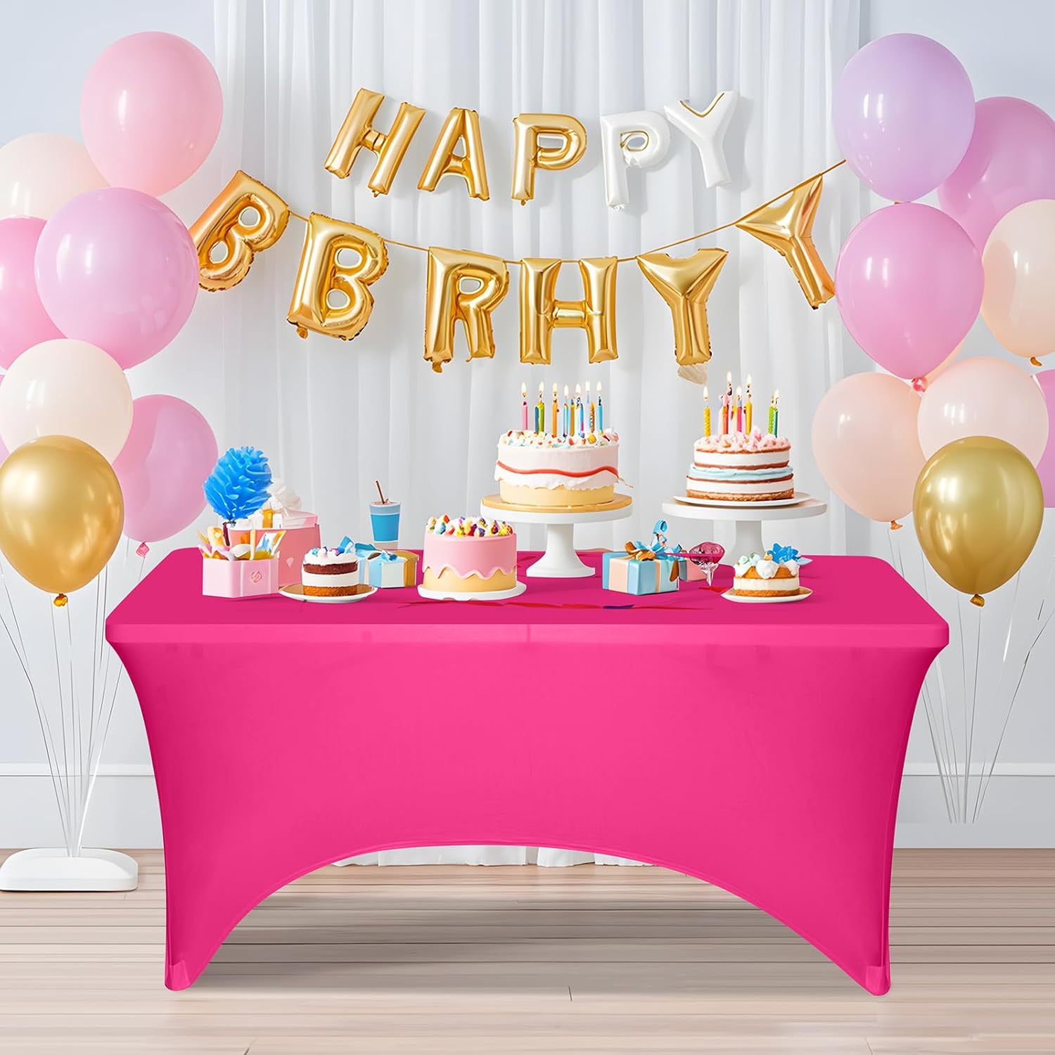 6 Feet Fuchsia Spandex Tablecloth for Rectangular Tables, Fitted & Stretch