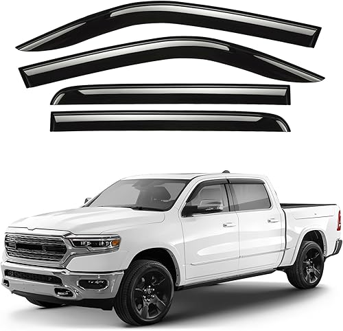 Co - Deflectores de visera de ventilación de ventana lateral tintados ahumados, protectores de lluvia compatibles con Dodge Ram 1500 2019-2022 Crew