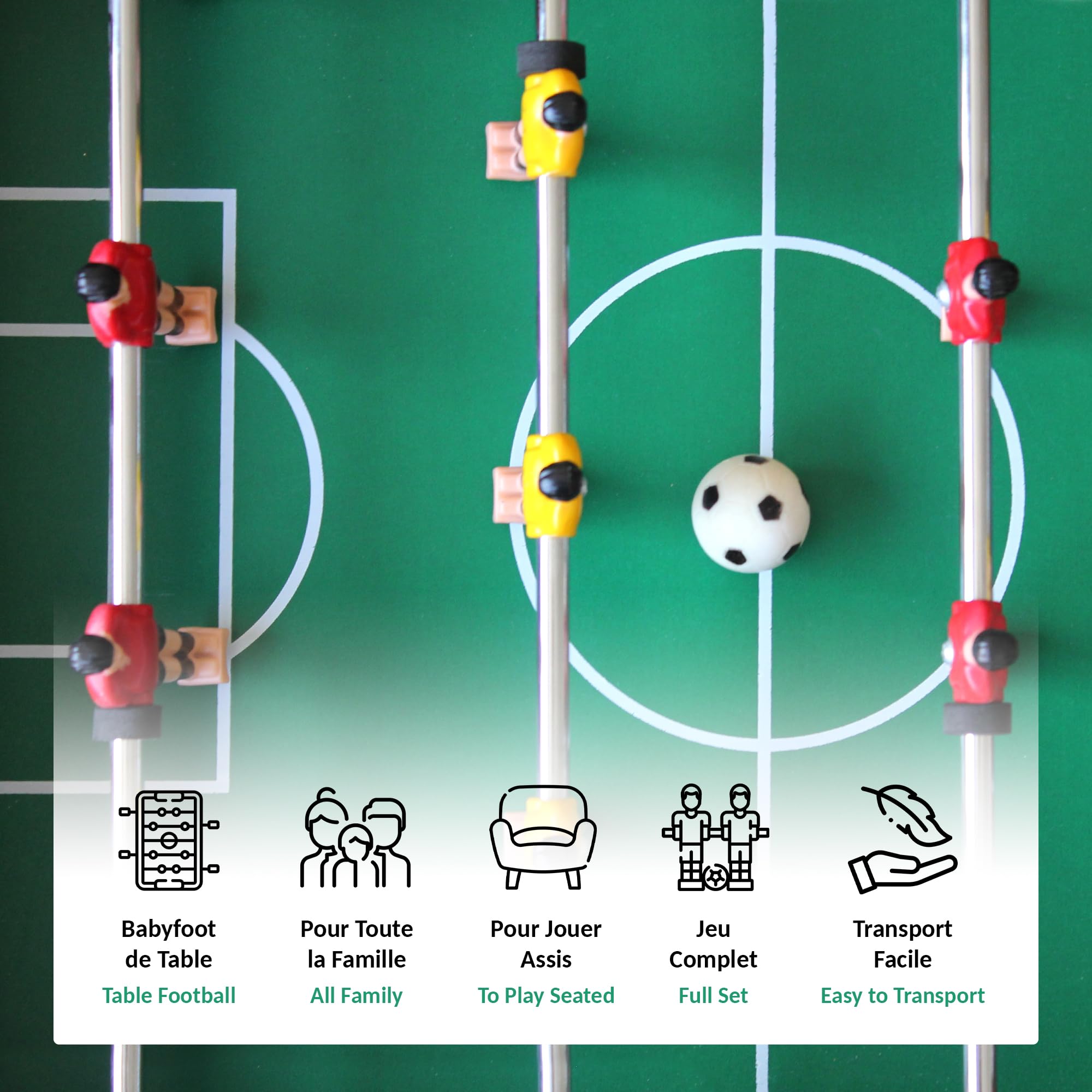 FISHTEC Mini Babyfoot de Table avec 4 Barres et 2 Balles - Jeu de bistrot Convivial et Format Compact pour Enfants et Adultes - Idéal pour Loisir intérieur et soirées Amis