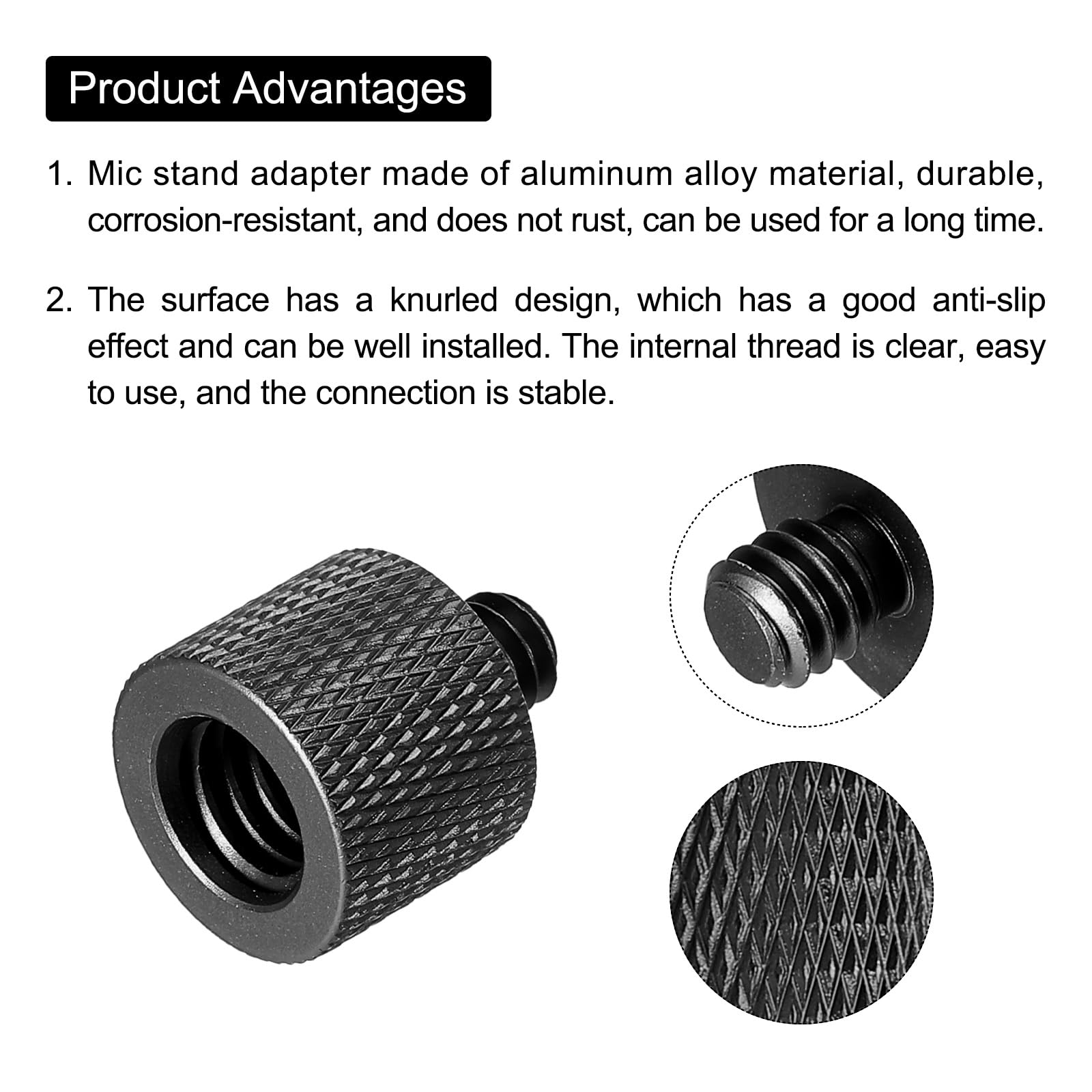 PATIKIL Mic Support Adaptateur 1/4 Mâle à 3/8 Femelle Caméra Vis Fil Adaptateur pour Microphone Trépied Support Noir 4 Paquet