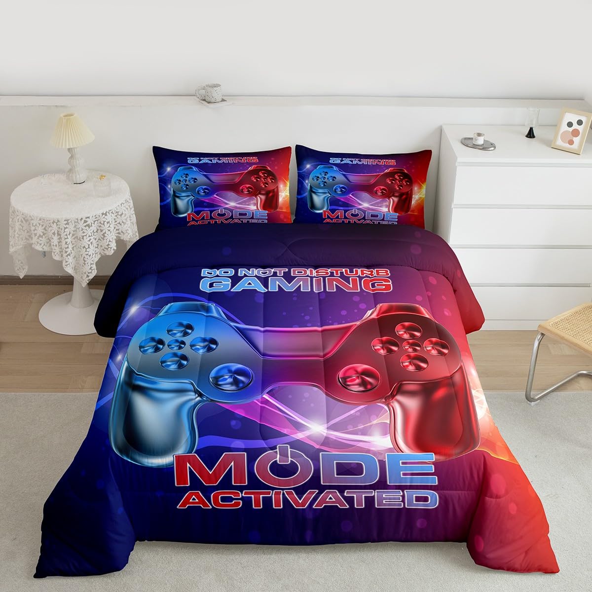 Loussiesd 3D Game Winter Summer Bedspread Galaxy Nebula Blue Red Gradient quilted Set Bed For Bedroom Living Room Kids Boys Game Bed Cover Double Size Novelty Game Controller Down Duvet Insert โ image 1
