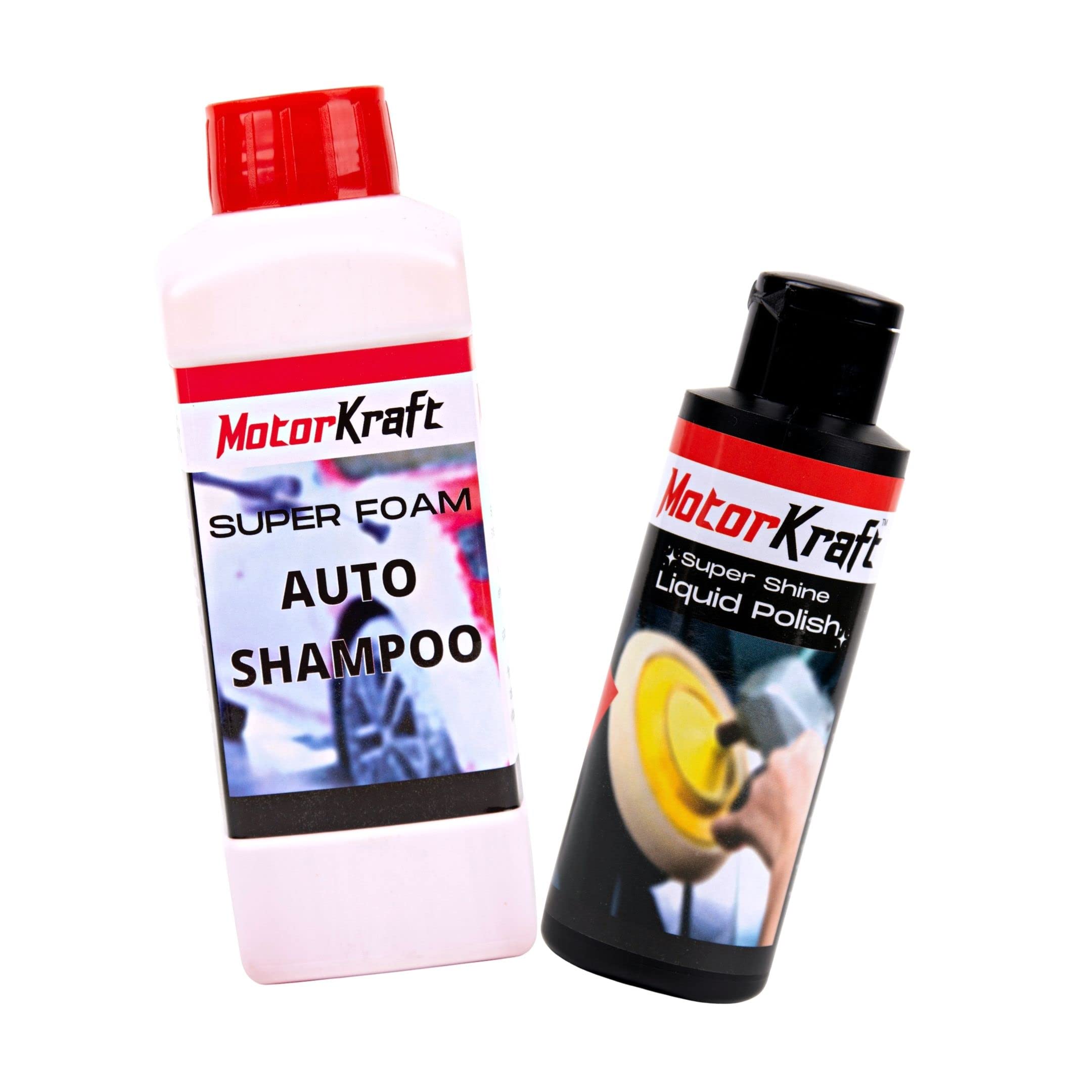 MotorKraft Super Foam Auto Shampoo 500ml & Super Shine Liquid Polish 100Ml,Clean & Shine Combo Pack-image-1