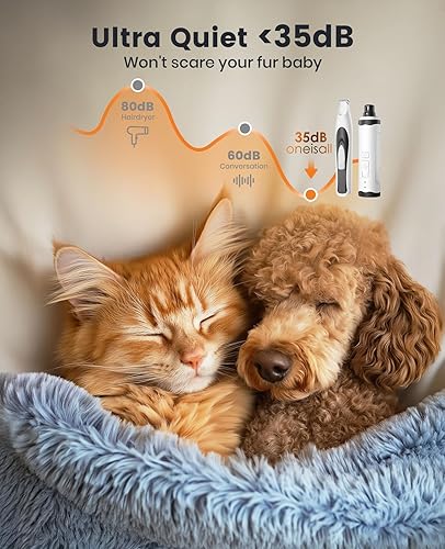 Miniatura 6 de oneisall Cortadora de patas silenciosa 2 en 1 y molinillo de uñas de perro con luces LED, kit de aseo de patas de perro de 35 dB, recargable e