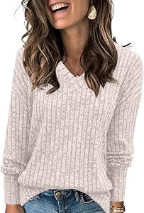 Womens Lightweight Sweaters 2024 Long Sleeve Oversized Tops V Neck Fall Loose Tunic