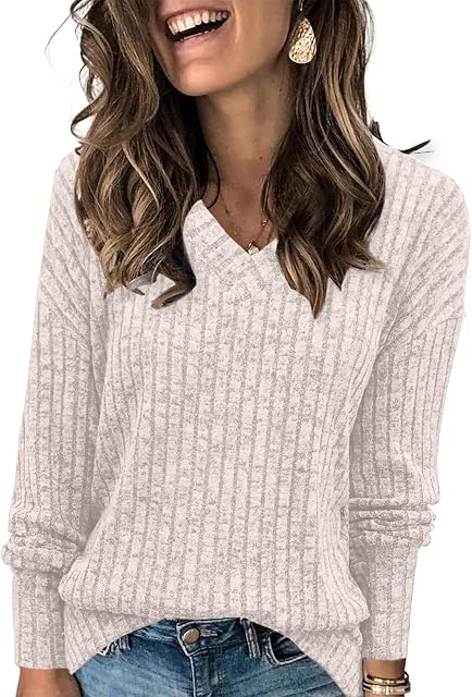 Womens Lightweight Sweaters 2024 Long Sleeve Oversized Tops V Neck Fall Loose Tunic
