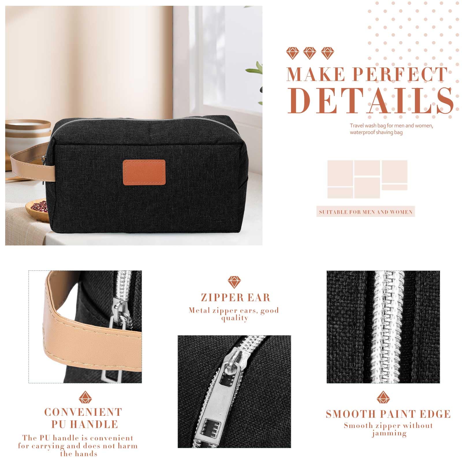 Paterr Lot de 8 trousses de toilette de voyage à suspendre pour homme - Résistante à l'eau - Sac de rangement portable - Cadeaux de Noël pour homme, Noir , 1