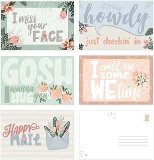 Canopy Street Miss You Encouraging Postcards / 25 Thinking Of You Postcards / 5 Supportive Floral Designs / 4" x 6" Flat Motivational Postcard/Happy Mail Uplifting Cards/Made In The USA