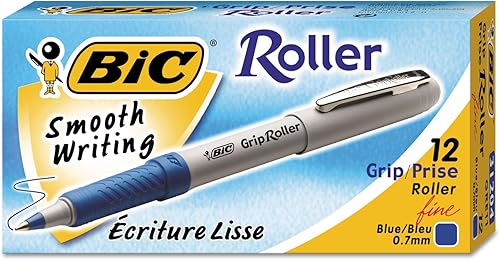 BIC GRE11BE Grip Stick - Bolígrafo de bola con punta redonda, tinta azul, 0.07 pulgadas, fina, docena