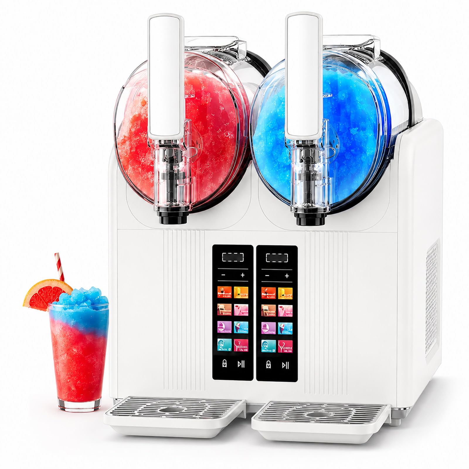vnmudzeo Commercial Slushy Machine, Double Tank - 4000ml Freeze Drink Maker, 7 Presets, Auto Clean for Restaurants Coffee Shops Parties White