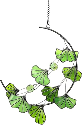 Galag Atrapasoles de vidrieras - Kit de vitrales para colgar vitrales, atrapasoles, para ventana de interior, vitral, hoja de ginkgo para amantes de