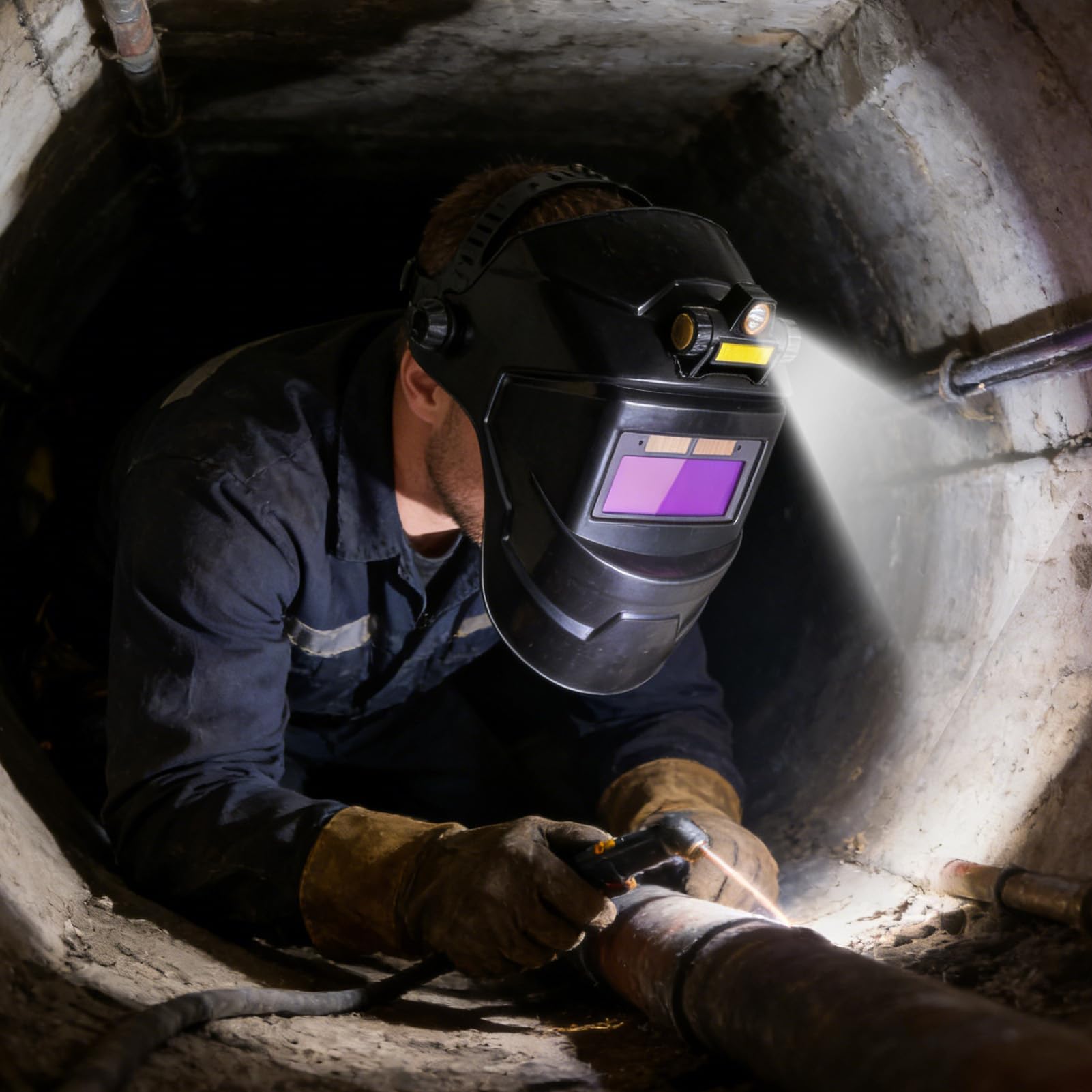 Casco per saldatura,Protezione saldatore con luce | Casco da Saldatura Autoscurante - per edilizia, industria, officina domestica e sicurezza uomo