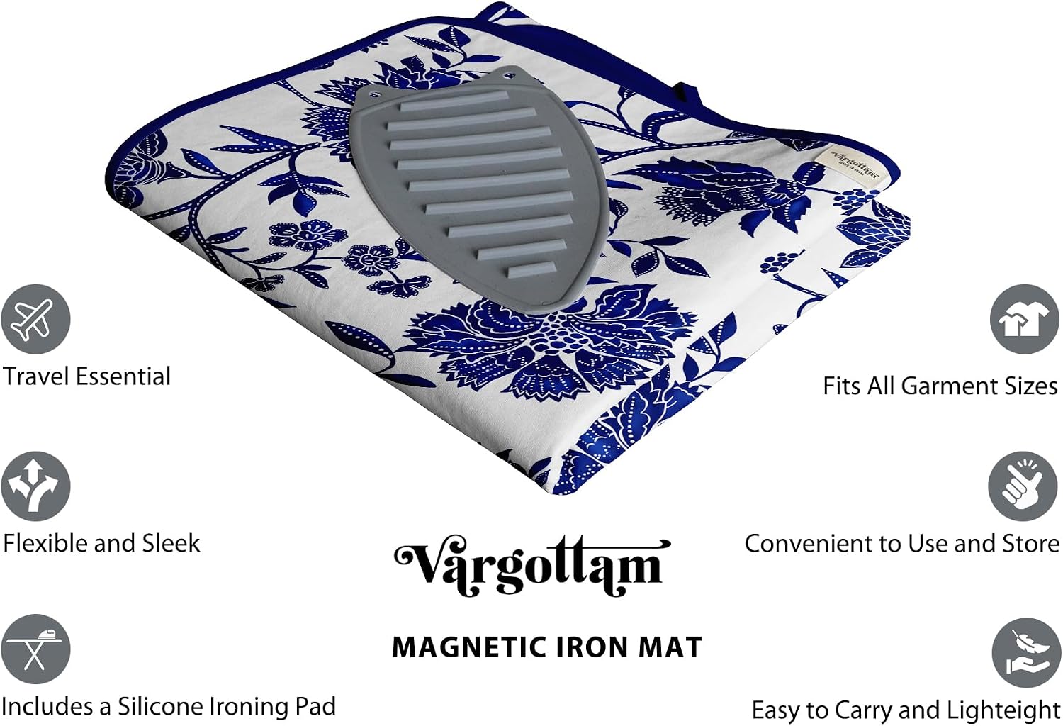 Magnetic Ironing Mat - Foldable Cotton Iron Mat with Fiber Pad & Silicone Iron Rest - Portable, Washable, Travel-Friendly Ironing Board Alternative for Tabletop, Washer, Dryer - Floral